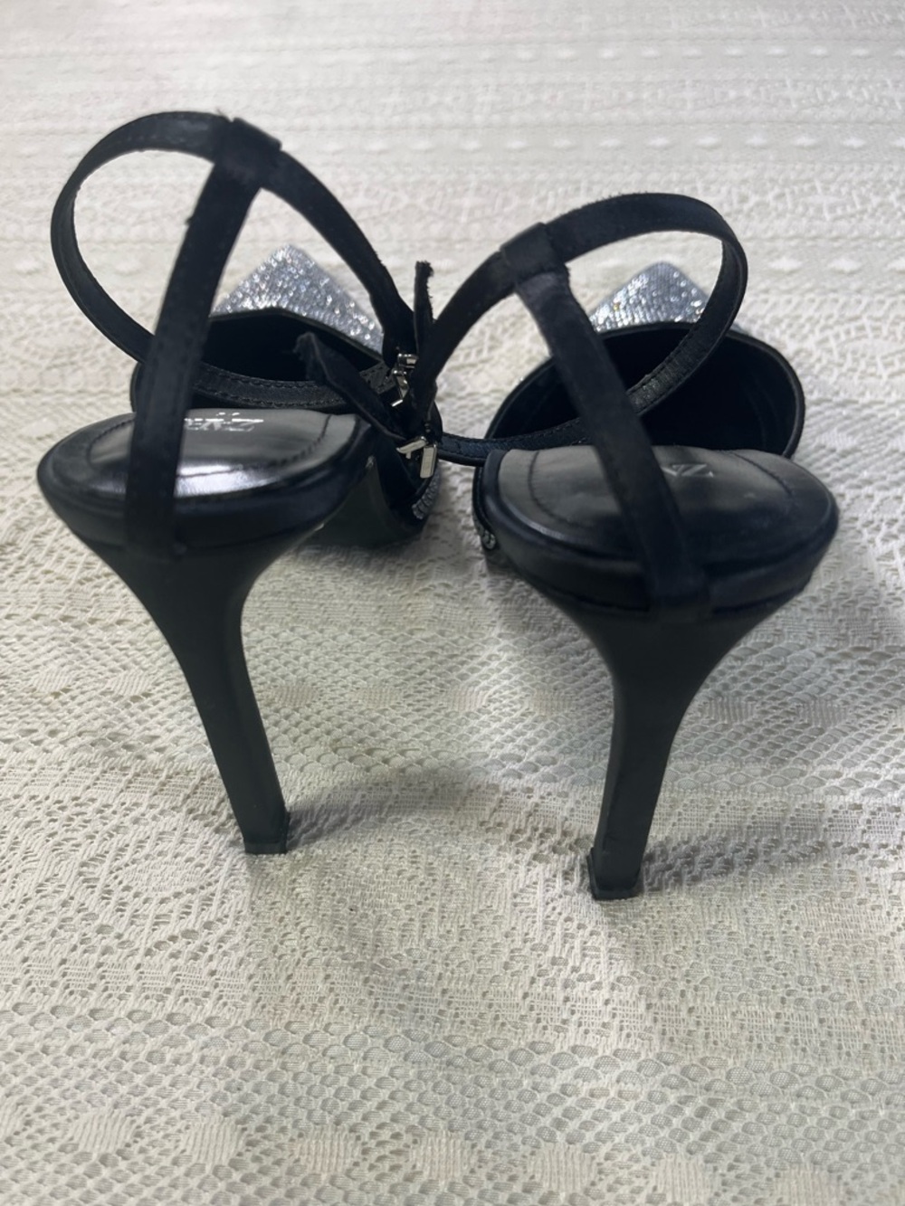 Zara Black Slingback Heels with Silver Rhinestone Pointed Toes - Picture 7 of 7